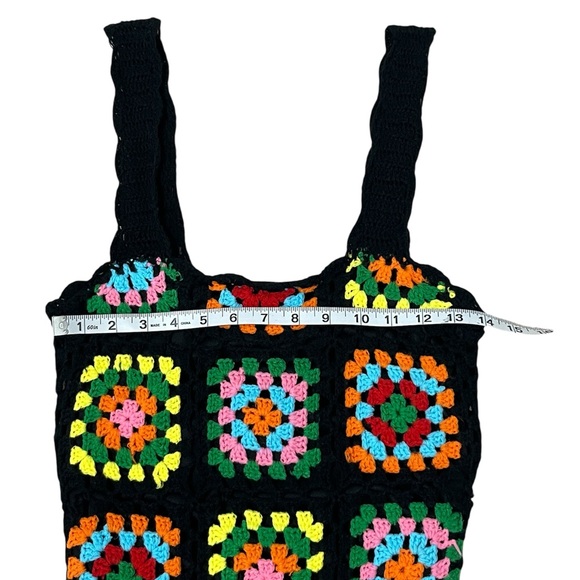 Emma & Posh Granny Square Black Mulicolor Afgan Crochet Boho Sheath Dress Small - Picture 4 of 7